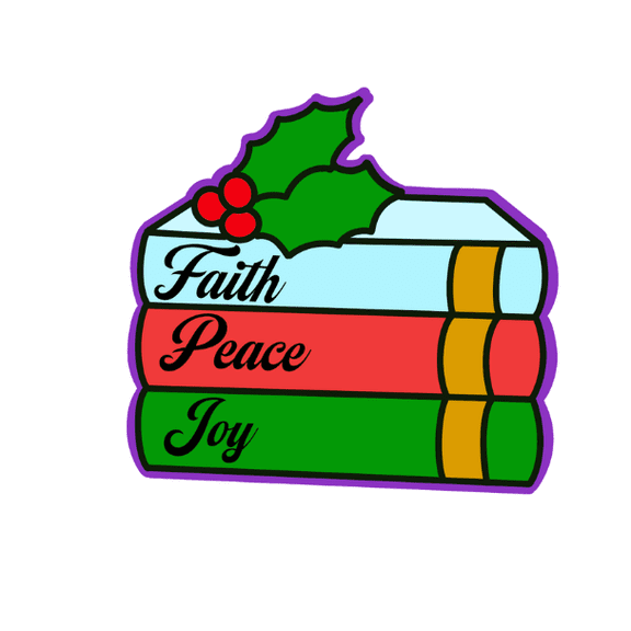 Holiday Book Stack Cookie Cutter and Stamp Size Options