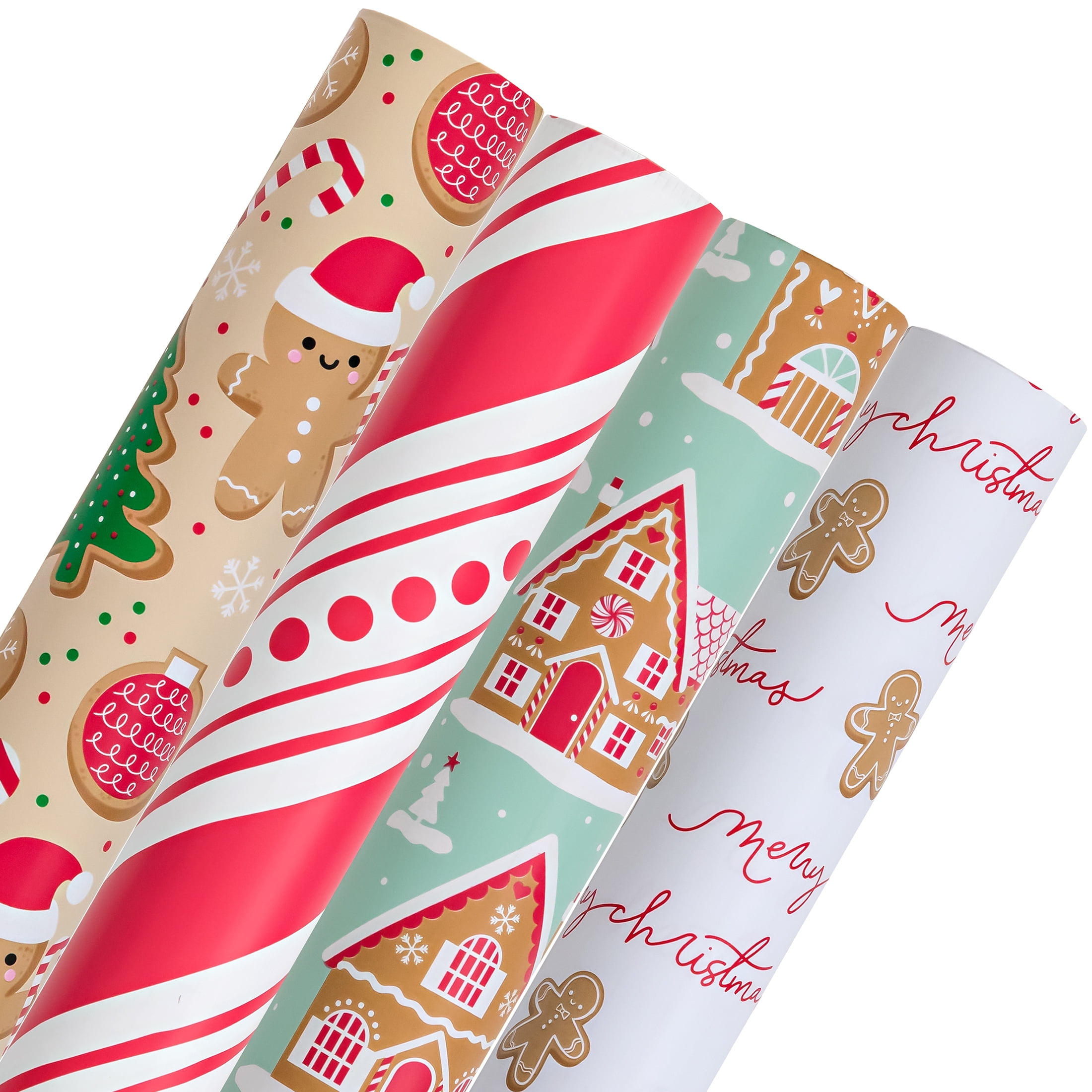 Holiday Boutique Gingerbread High Quality Christmas Wrapping Paper, 4  Rolls, Total 200 Square Feet
