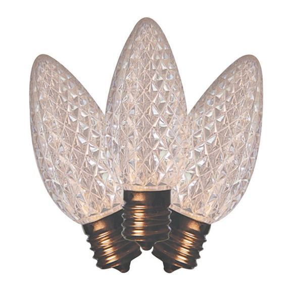 Holiday Bright BU25-LEDFC9-TPW Pure White Faceted C9 SMD LED Bulbs, 25-Pack