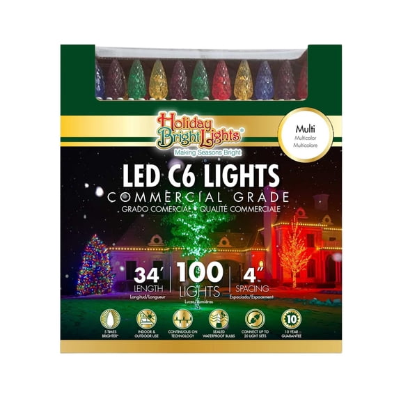 Holiday Bright Lights Indoor/Outdoor 34' Length Commercial Led C6 Box 100L - Green Cord/Multicolor