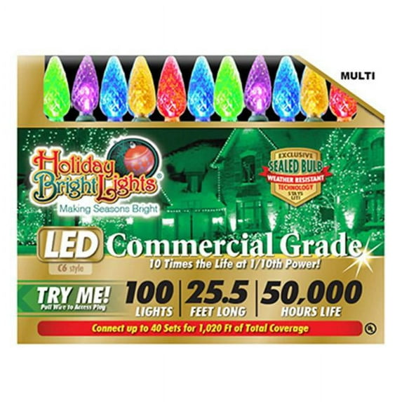 Holiday Bright Lights LEDBX-C6100-MU 100 Light Multi C6 LED Light Set