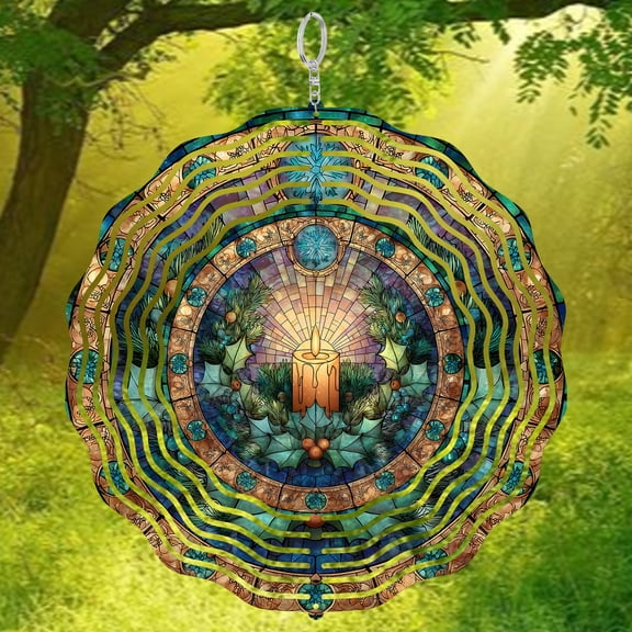 Holiday Candle Christmas 3D Wind Spinner Sublimation Stainless Steel Kinetic Art