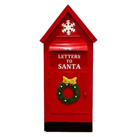 Holiday Card Collection Box, Red Metal Christmas Mailbox Decoration with Front Access Door for Living Room, Porch, or Yard Placement