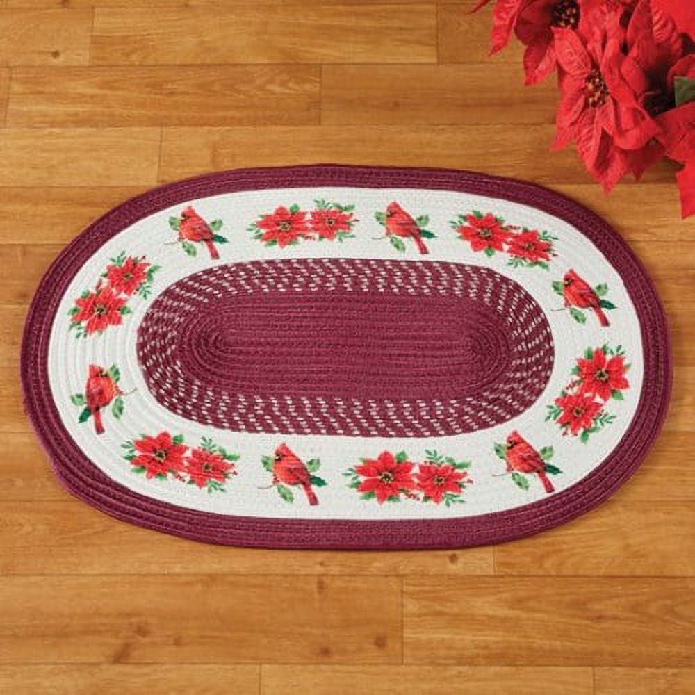 Holiday Cardinal and Poinsettia Braided Accent RugOval