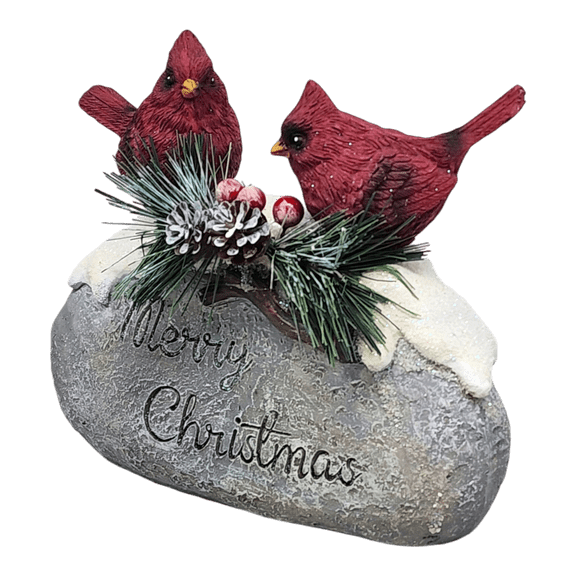 Holiday Cardinals on Stone - 7 Inch