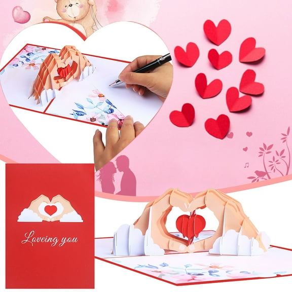 Holiday Cards Clearance! Creative Hollow Gesture Than Heart Valentine's Day 3D Greeting Card Border Valentine's Day 3D Up Card Valentines Day Decorations 1X Valentine's Day Love 3D Handmade Card