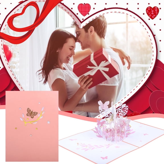 Holiday Cards Clearance! Valentine's Day 3D Greeting Card Butterfly Flower Basket Blessing 3D Paper Carving Creative Gift Postcard Paper Carving Valentines Day Decorations