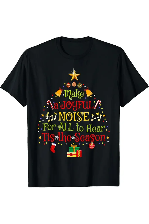 Holiday Caroling Musical Tune Joyful Notes Winter Cheer Graphic Unisex T-Shirt, up to size 5XL
