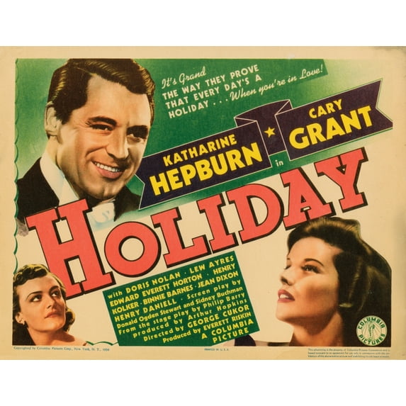 Holiday Cary Grant Katharine Hepburn 1938 Movie Poster Masterprint (28 x 22)
