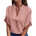 thumbnail image 1 of Holiday Casual Wear V-Neck Women Tops, 2025 Summer Fashion Trends Airport Outfits for Cute Tops Spring Y2K Beach Trendy Short Sleeve Shirts Ladies and Blouses Womens Basic Pink L, 1 of 6