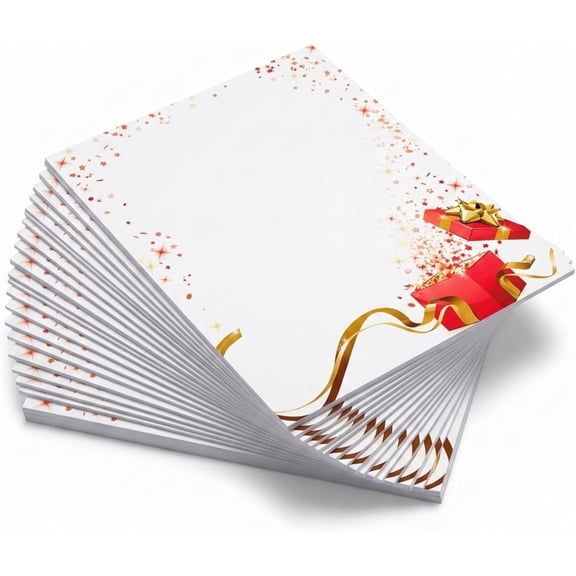 Holiday Celebration Gift Border Paper, Red Present with Gold Ribbon and Confetti Design, 8.5 x 11, Acid-Free, Stationery for Christmas Invitations, Flyers, Cards, 25 Sheets