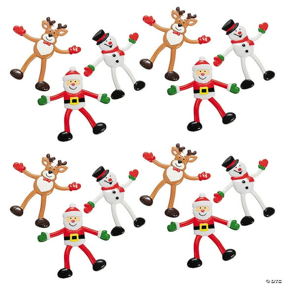 4" Bulk 144 Pieces Santa Claus, Reindeer & Snowman Vinyl Bendables