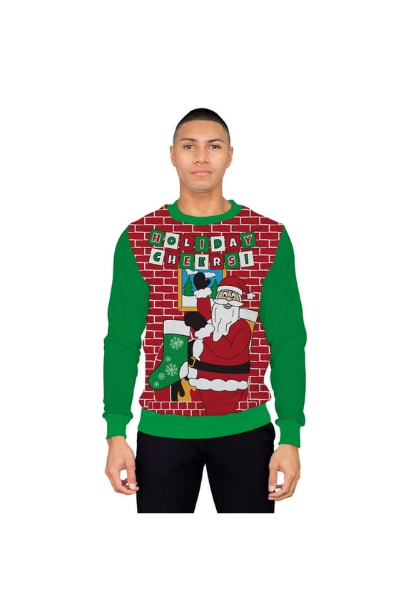 Holiday Cheers! Santa with Beer Holder Socks Adult Ugly Christmas Sweater (Small)