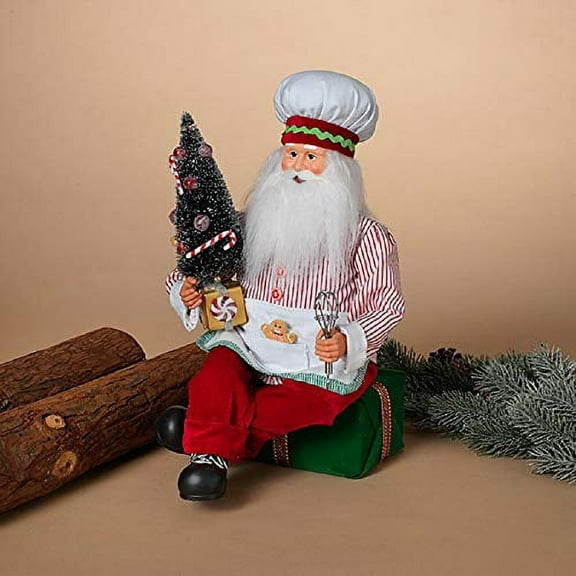 Holiday Chef Santa Claus Sitting on Gifts 14.5 Inch New