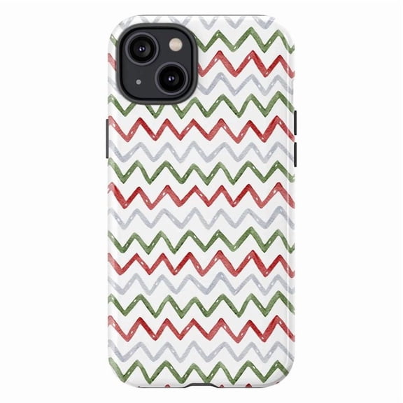 Holiday Chevron Phone Case, Red Green Silver Zigzag Pattern iPhone Cover, Festive Seasonal Design for iPhone 17 16 15 14 13 12 11 Pro Plus Mini