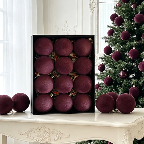 Holiday Christmas Ball Ornament Set, 12-Piece, 6 cm, Burgundy, Shatterproof Hanging Baubles for Holiday Tree, Wreath and Party Decor