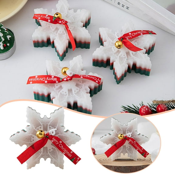 Holiday Christmas Candles Featuring Elegant Straight Edges And Detailed Snowflake Designs For Warm Family Gatherings