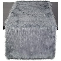 Fennco Styles Holiday Christmas Decorative Exquisite Grey Faux Fur with Silver Metallic Thread Table Runner 16" W x 72" L