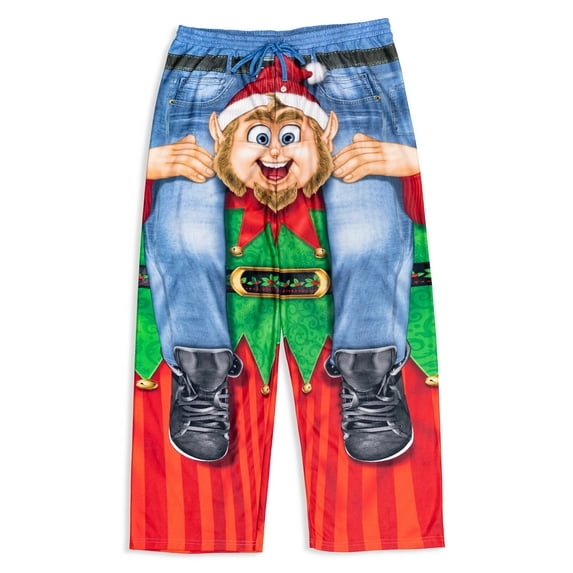 Holiday Christmas Elf Mens Fleece Pajama Pants Adult