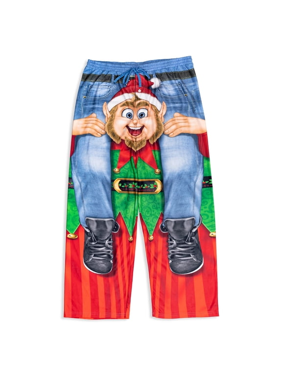 Holiday Christmas Elf Mens Fleece Pajama Pants Adult