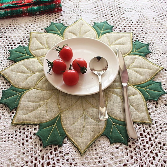 Holiday Christmas Embroidered Double Layer Applique Table Placemats for Festive Home Dining Decorations