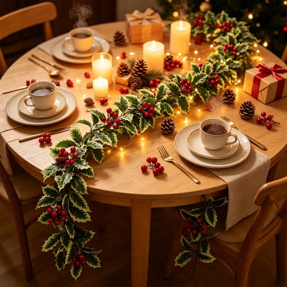 Window Height Bookcase Holiday Christmas Garland with Berry, Holiday Garland for Window Frame ...