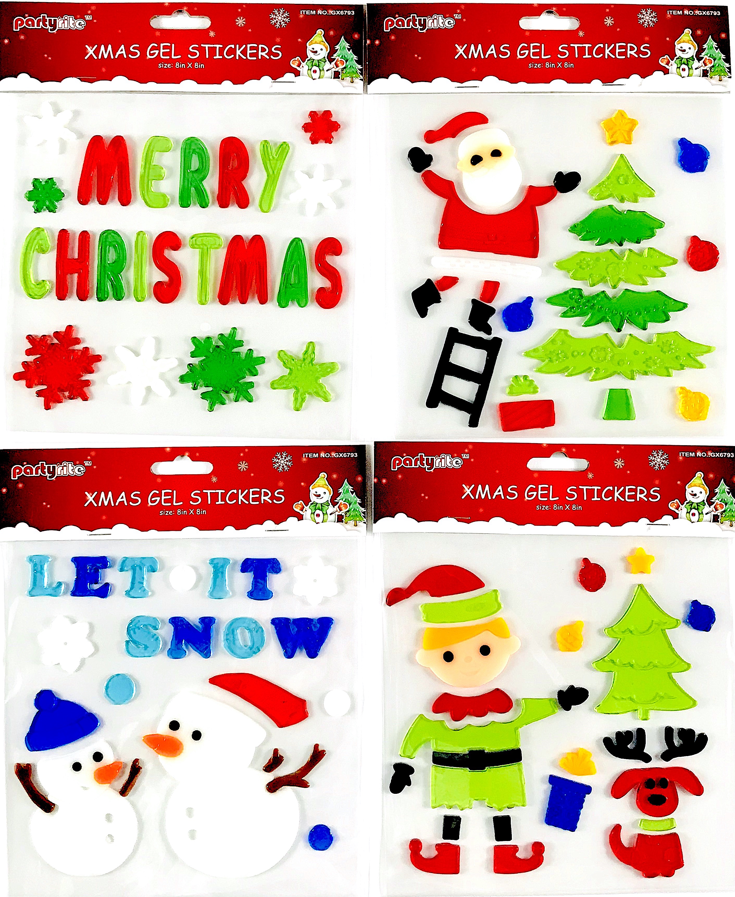 Holiday Christmas Gel Clings Santa Claus Tree Presents Decorations for