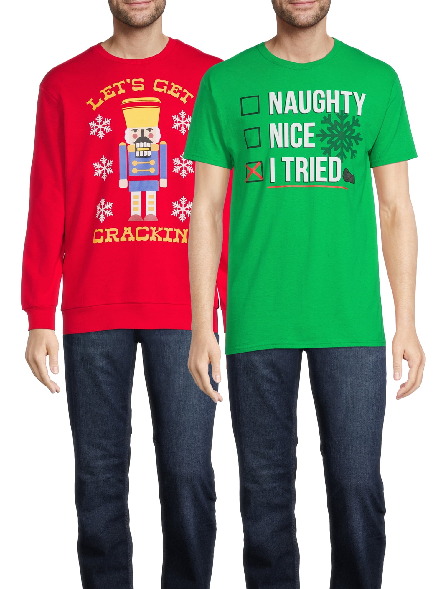 Holiday Christmas Men's & Big Men's Nut Cracker and I Tried Graphic Sweatshirt & T-shirt, 2-Pack