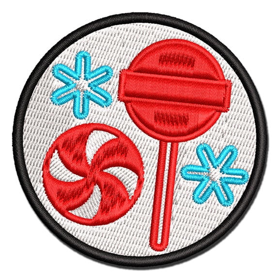 Holiday Christmas Peppermint Lollipop Candy Applique Multi-Color Embroidered Iron-On Patch - 2.0 Inch Mini