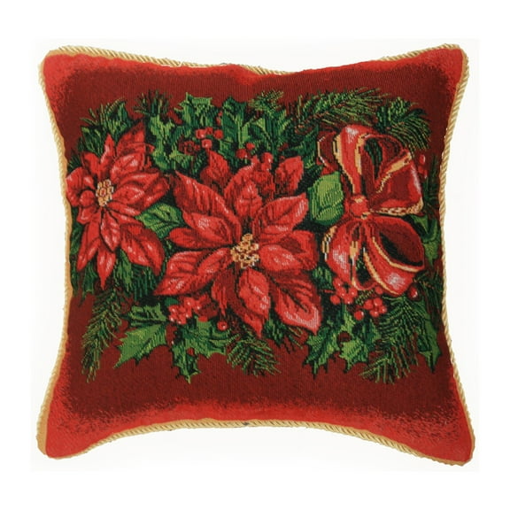 Holiday Christmas Poinsettia Design 18" X 18" Cushion Cover