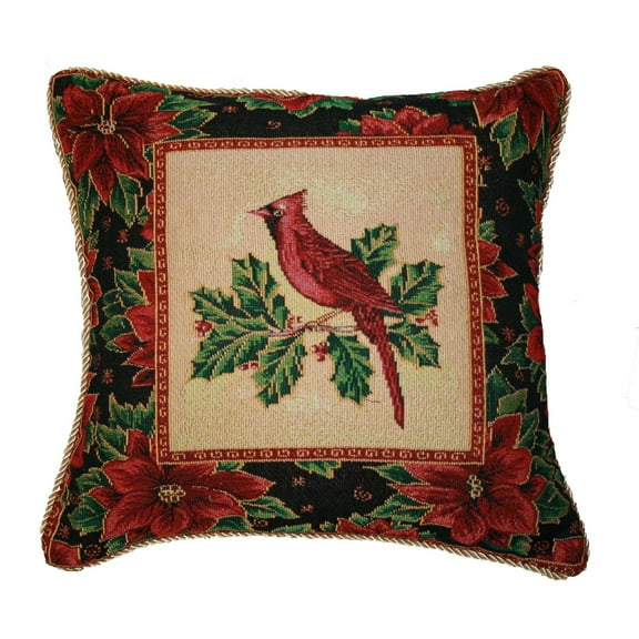 Holiday Christmas Poinsettia Design 18" X 18" Cushion Cover