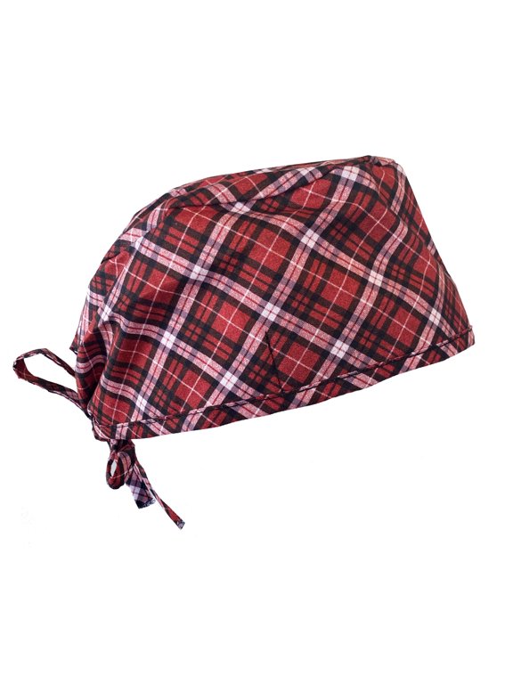 Holiday Christmas Red Plaid Scrub Cap Hat