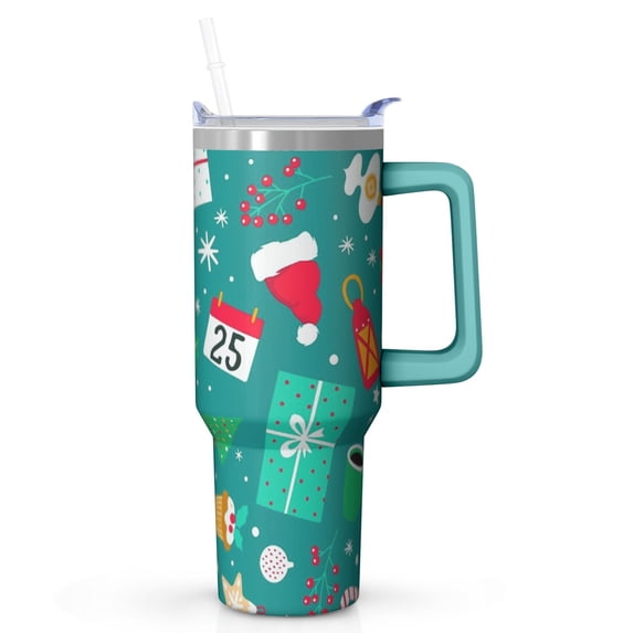 Holiday Christmas Reindeer 40oz Stainless Steel Tumbler with Handle and Straw, Insulated Coffee Cup, Leak Proof Travel Mug Gifts for Women