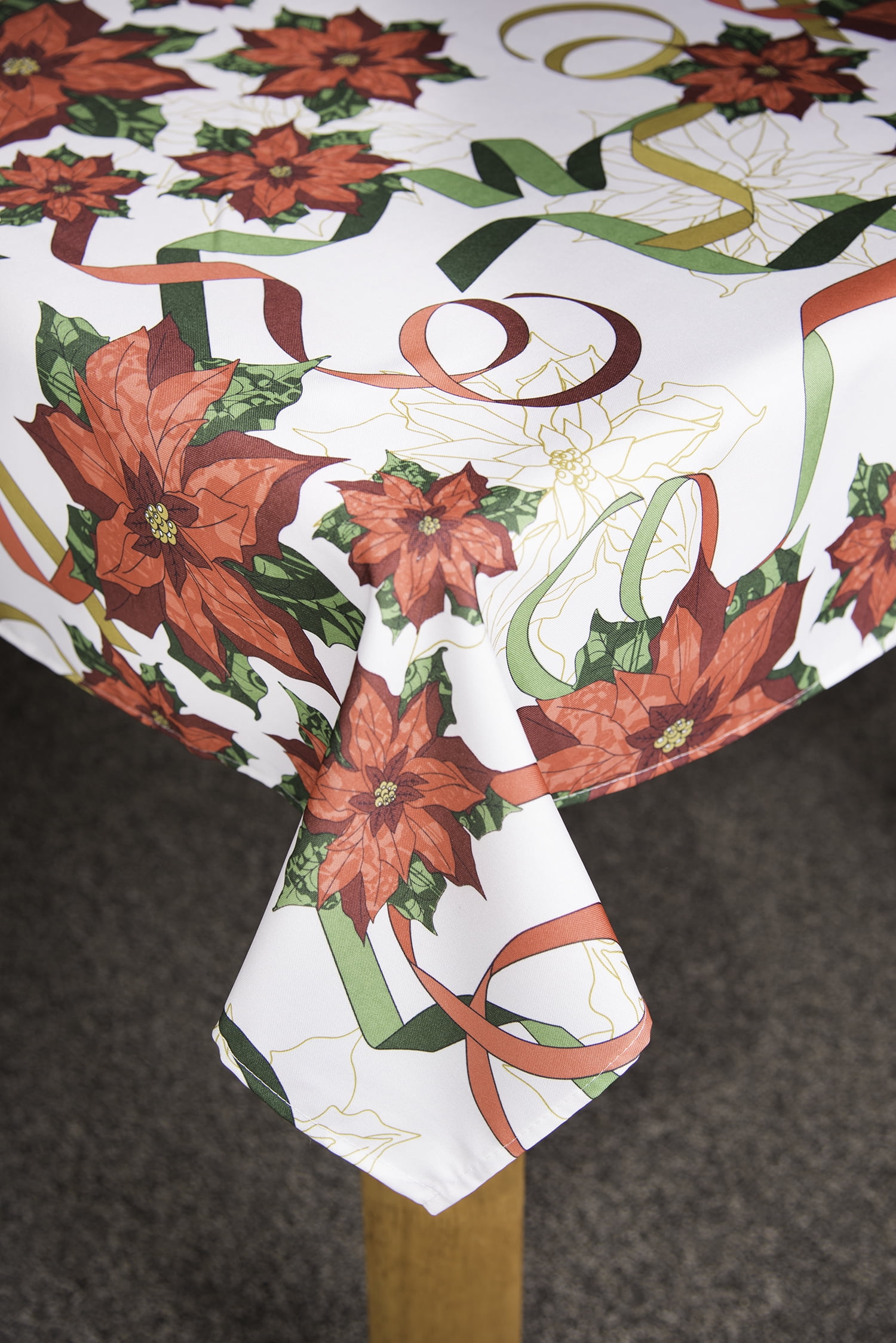 Holiday Christmas Ribbon 60"x102" 100% Polyester Tablecloth