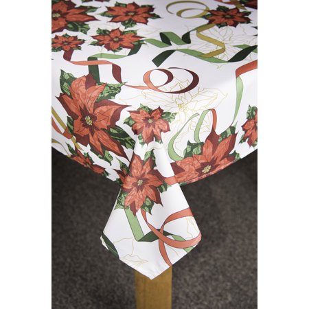 Holiday Christmas Ribbon 70" Round 100% Polyester Tablecloth