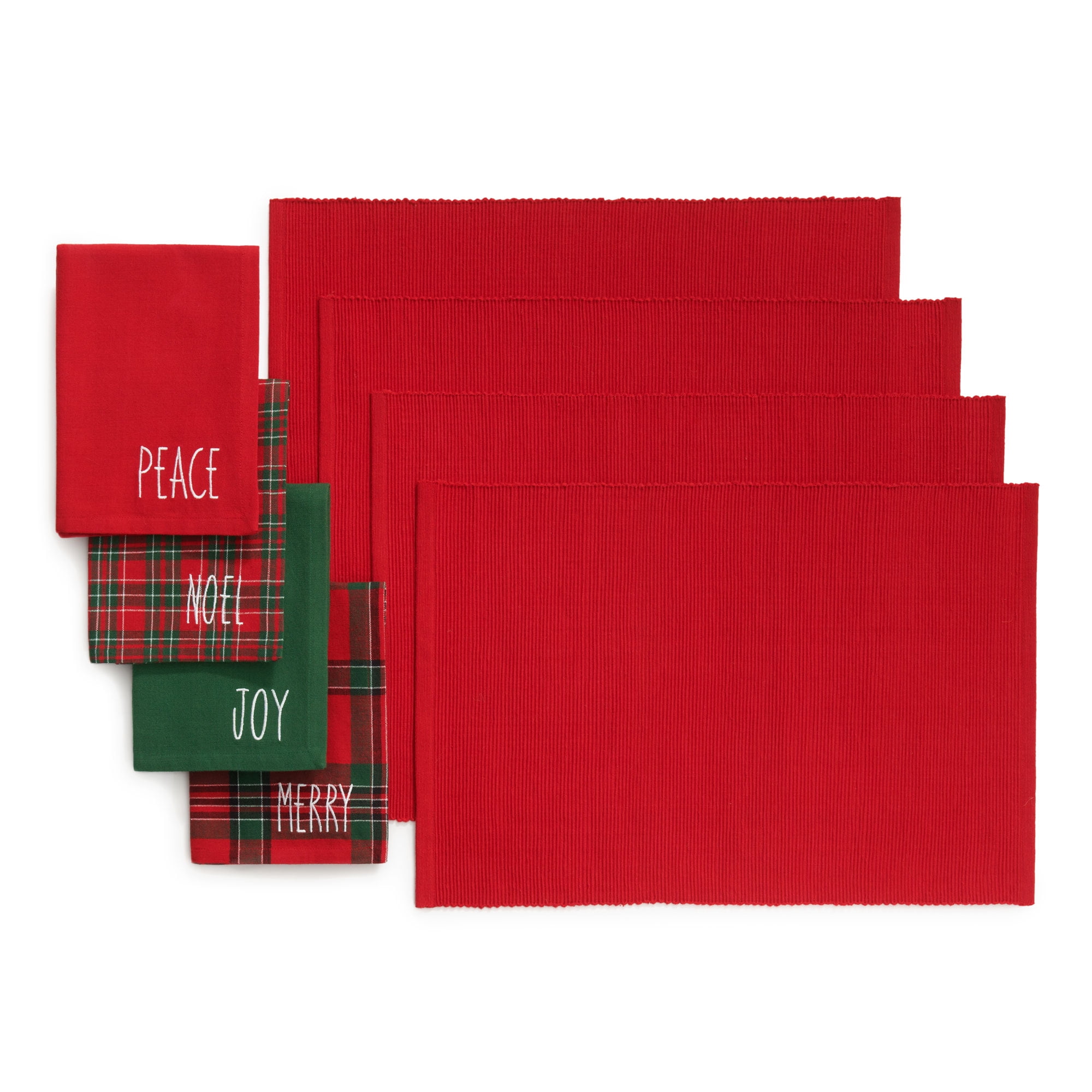 Festive Red and Green Cotton Holiday Placemat and Napkin Set