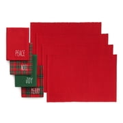 Threadmade Holiday Christmas Sentiments Placemat and Napkin Value Set of 8 4 of Each, Multicolor - 13"W x 19"L