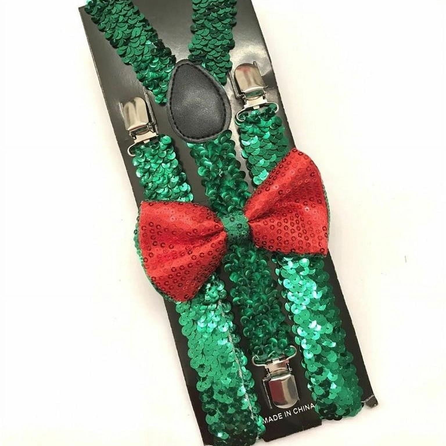 Holiday Christmas Suspenders Bow Tie Set Reindeer Xmas Tree Candy Cane