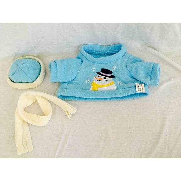 Holiday Christmas Sweater Hat & Scarf Blue Medium 12"-15" Tall Plush Toy Doll Character Snow Man Doll Clothing New