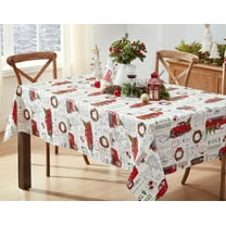 Holiday Christmas Tree Farm Truck Print 52 x 52 inch Square Vinyl Flannel Backed Dining Tablecloth
