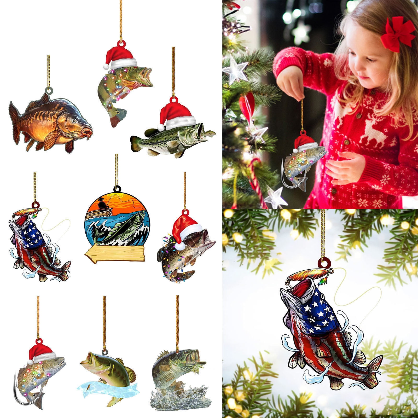 Holiday Christmas Tree Ornament 2024 Green Bass Fishing Decoration