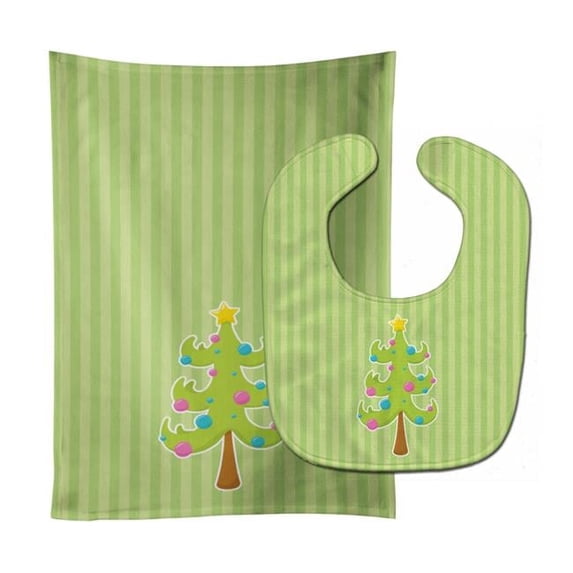 Holiday Christmas Tree & Stripes Baby Bib & Burp Cloth