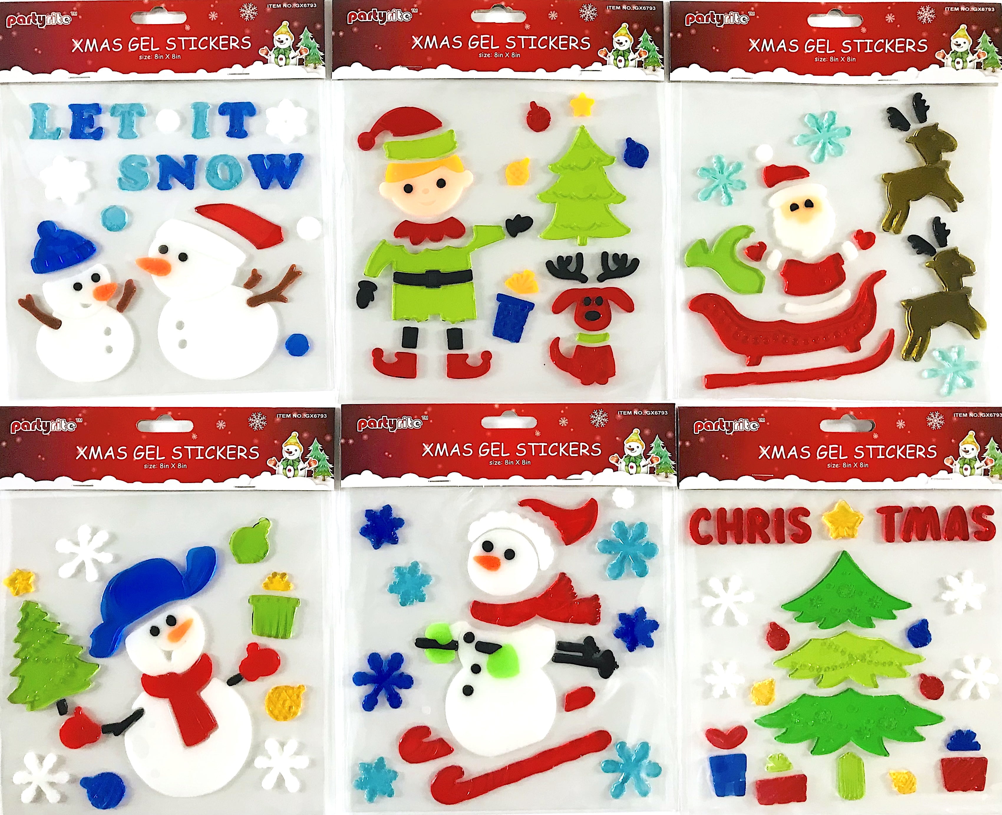 Holiday Christmas Window Gel Clings Santa Claus Tree Snowmen Reindeer