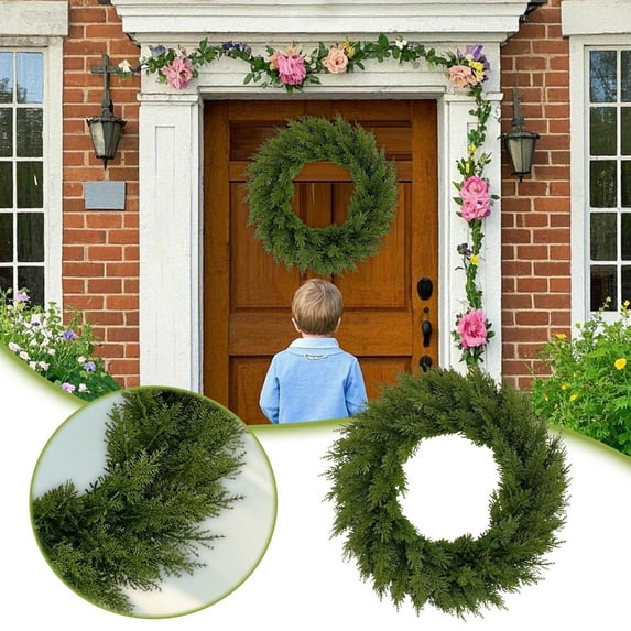 Holiday Christmas Wreath for Front Door Real Touch Pine Garland Wreath, Realistic Greenery Decor for Indoor Outdoor Home, Window,Mantel,Xmas Winter Seasonal Decorations,Green Leaves Wreath