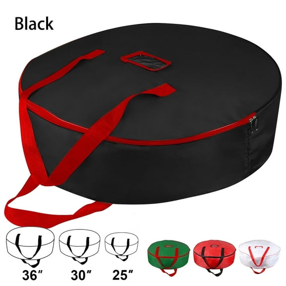 Holiday Christmas Wreath Storage Bag For 25" with Zipper Heavy Duty Xmas Wreath Container,Black