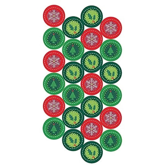 Holiday Circle Envelope Seals With Glitter Accents - 1 Inch Size - Set of 25 (20102261)