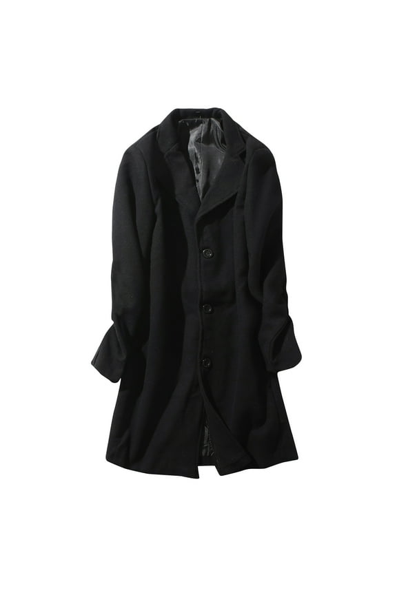 Holiday Clearance! AIEOTT Men's Long Trench Coat Big and Tall Casual Wool Coat Solid Color Lapel Woolen Coat Single Breasted Trench Coat