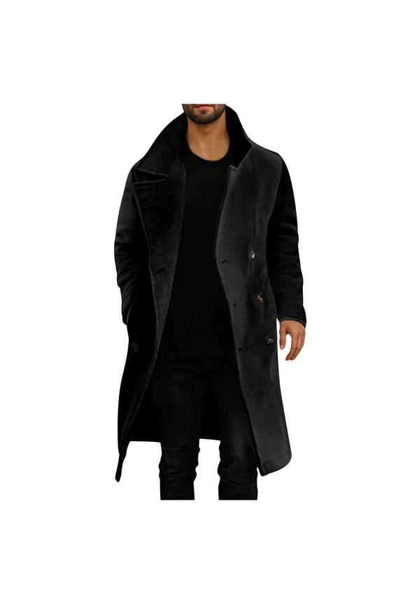 Holiday Clearance! AIEOTT Mens Knee Length Trench Coat Slim Fit Cardigan Jacket Big and Tall Wool Jacket Notch Collar Trench Coat with Pocket