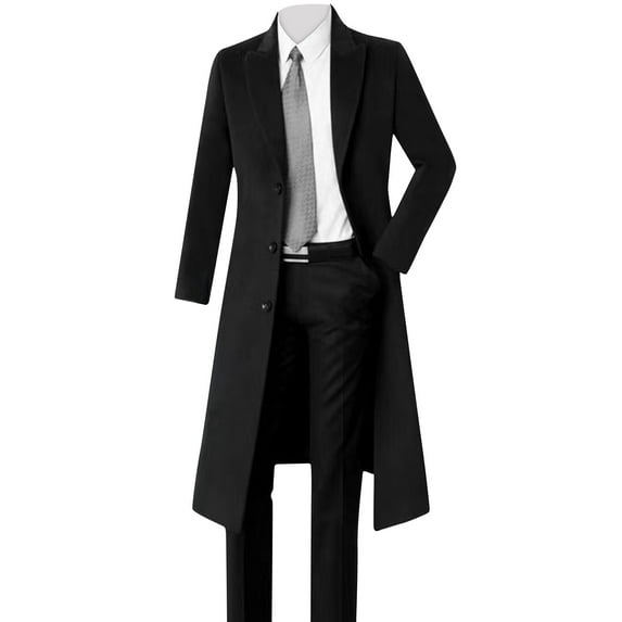 Holiday Clearance! AIEOTT Mens Mid Length Wool Coat Single Breasted Trench Coat Business Trench Coat Long Sleeve Lapel Cardigan Jacket
