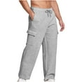 thumbnail image 1 of Holiday Clearance! AIEOTT Mens Straight Leg Cargo Sweatpants Open Bottom Baggy Sweat Pants Elastic Drawstring Loose Fit Pants, 1 of 5